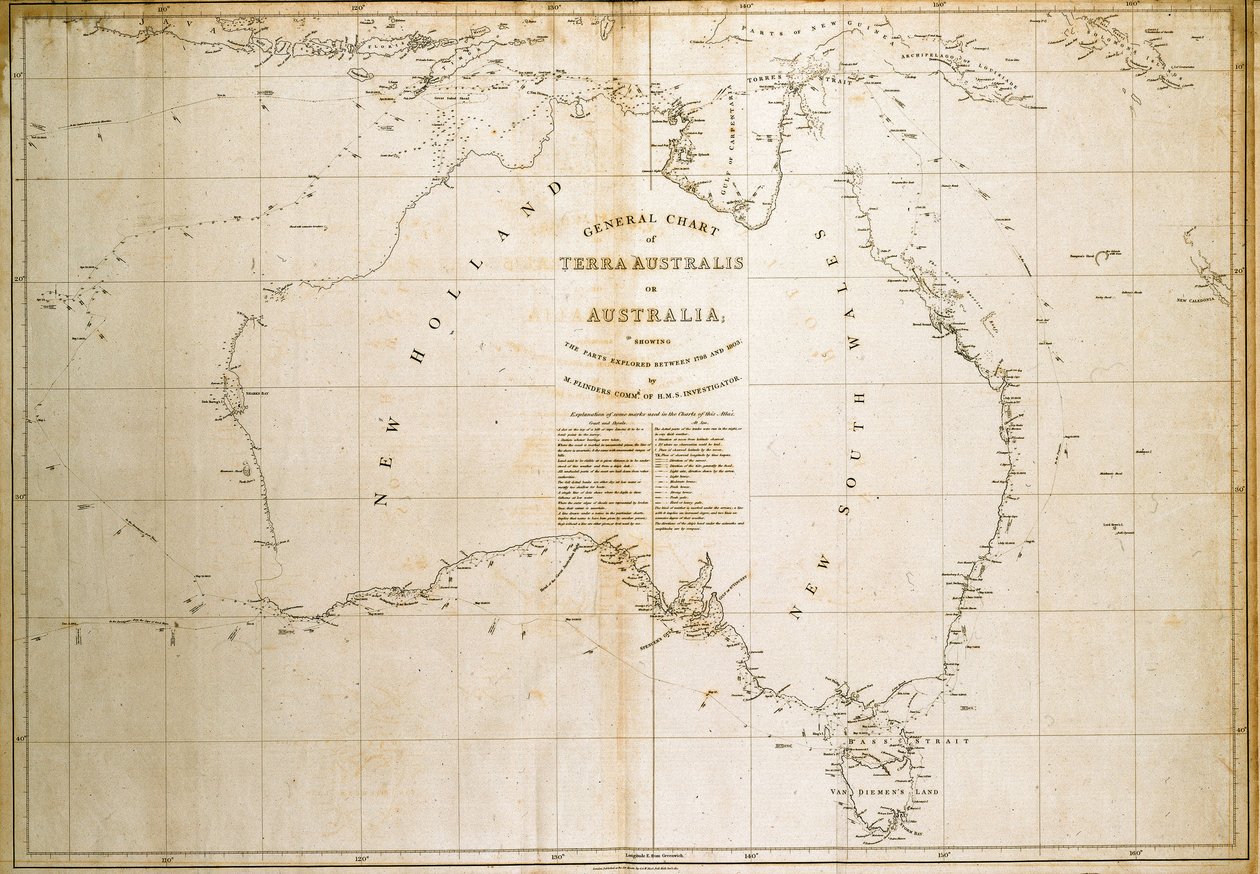 Kort over Terra Australis (Australien) (print) af Matthew Flinders