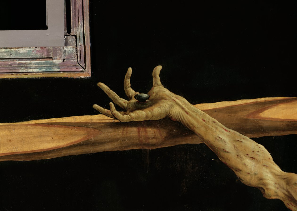 Korsfæstelse fra Isenheim-altertavlen, detalje af Kristi højre hånd, ca. 1512-16 olie på panel af Matthias Grünewald