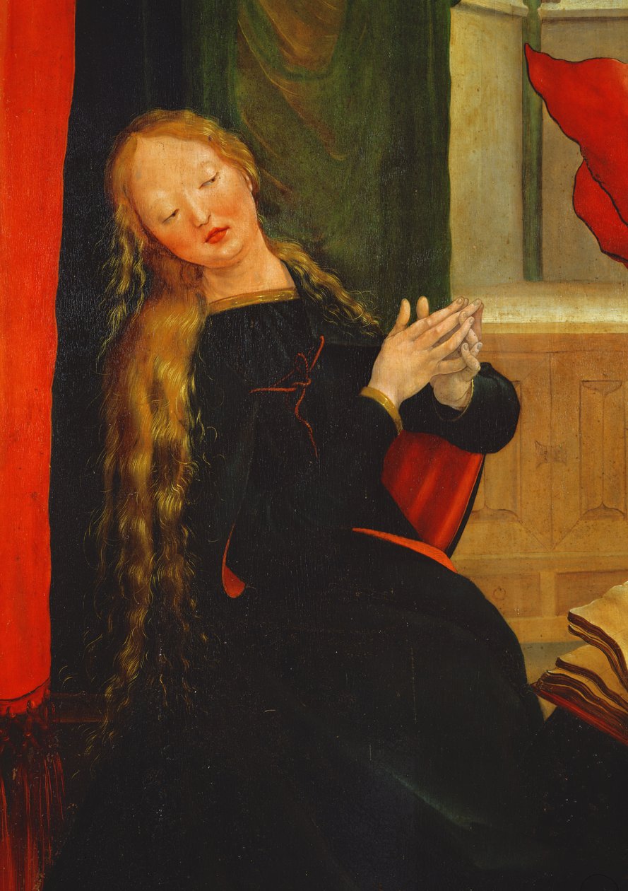 Detalje af Jomfru Marias Bebudelse fra Isenheim-altertavlen. yderfløj, c.1512-16, olie på panel af Matthias Grünewald