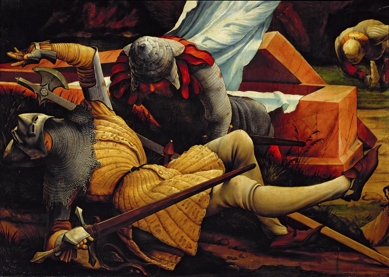 Soldater, der bevogter Kristi grav ved opstandelsen, detalje fra Isenheim-altertavlen, ca. 1512-16 af Matthias Grünewald