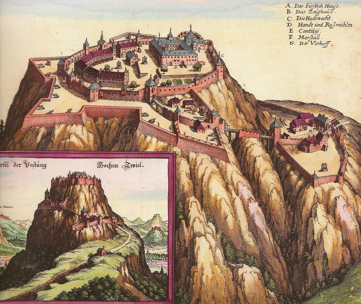 Slot Hohentwiel i det sydlige Tyskland, nær Bodensøen. af Matthaus the Elder Merian