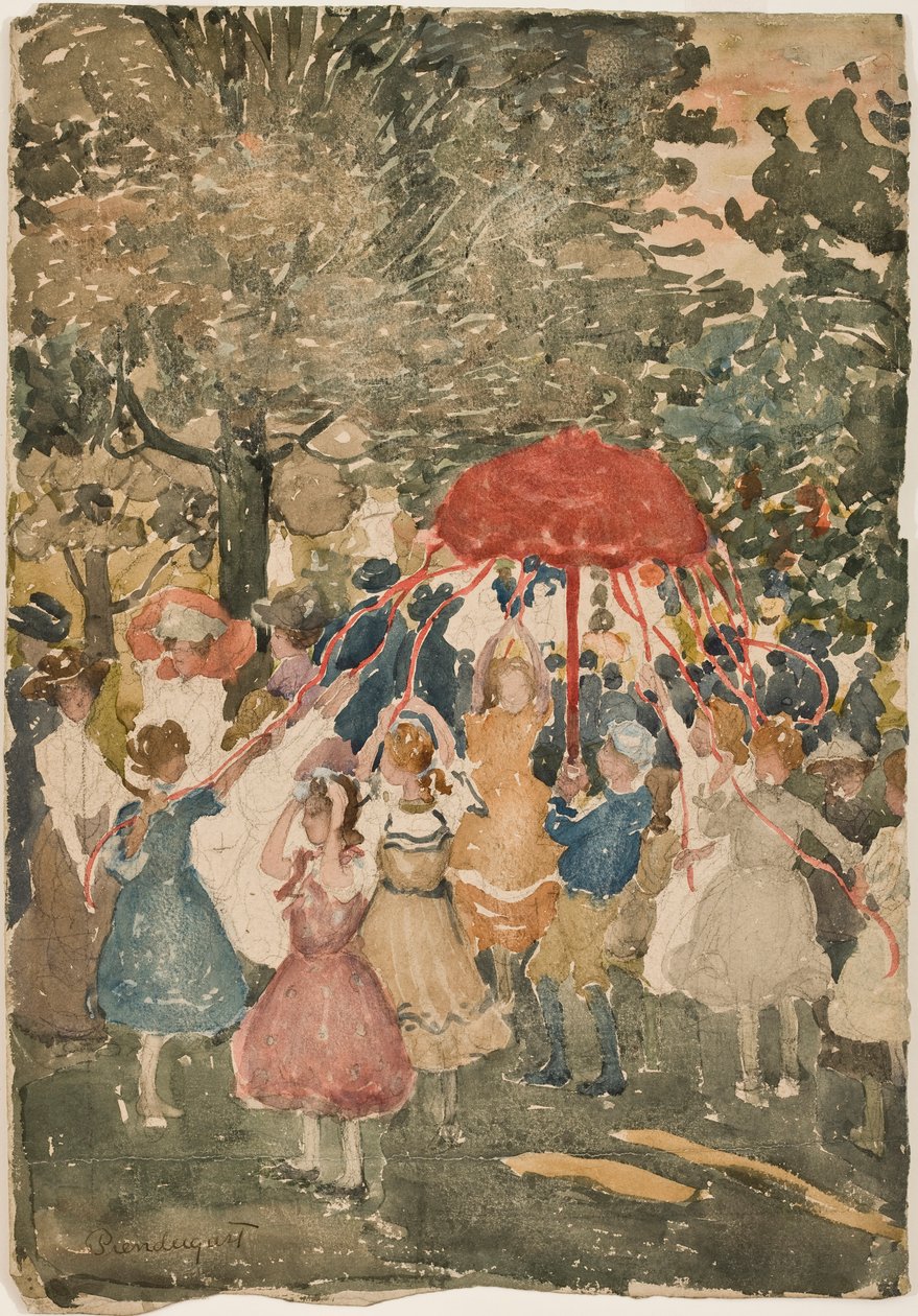 Majstang, 1902 (wc over blyant på papir) af Maurice Brazil Prendergast