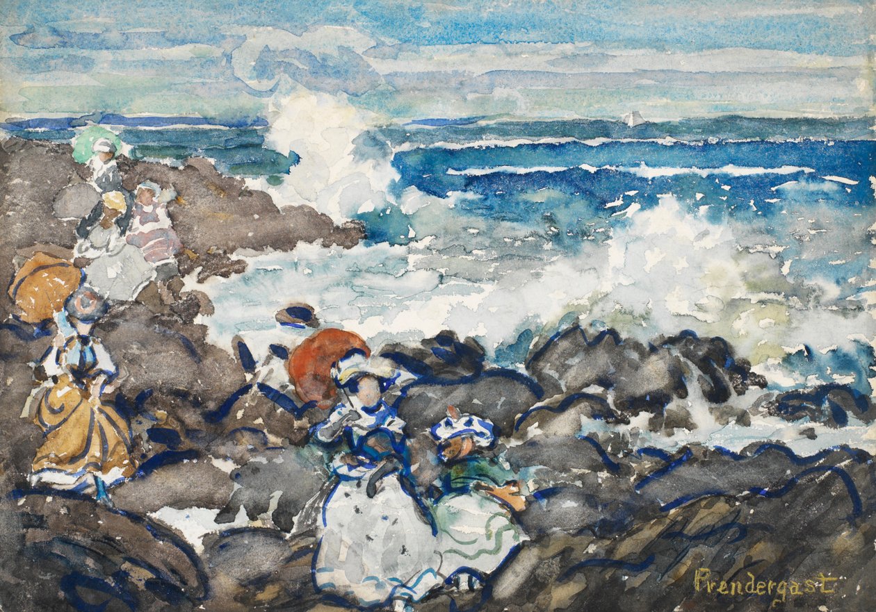 Klipper og bølger og figurer (wc på papir) af Maurice Brazil Prendergast