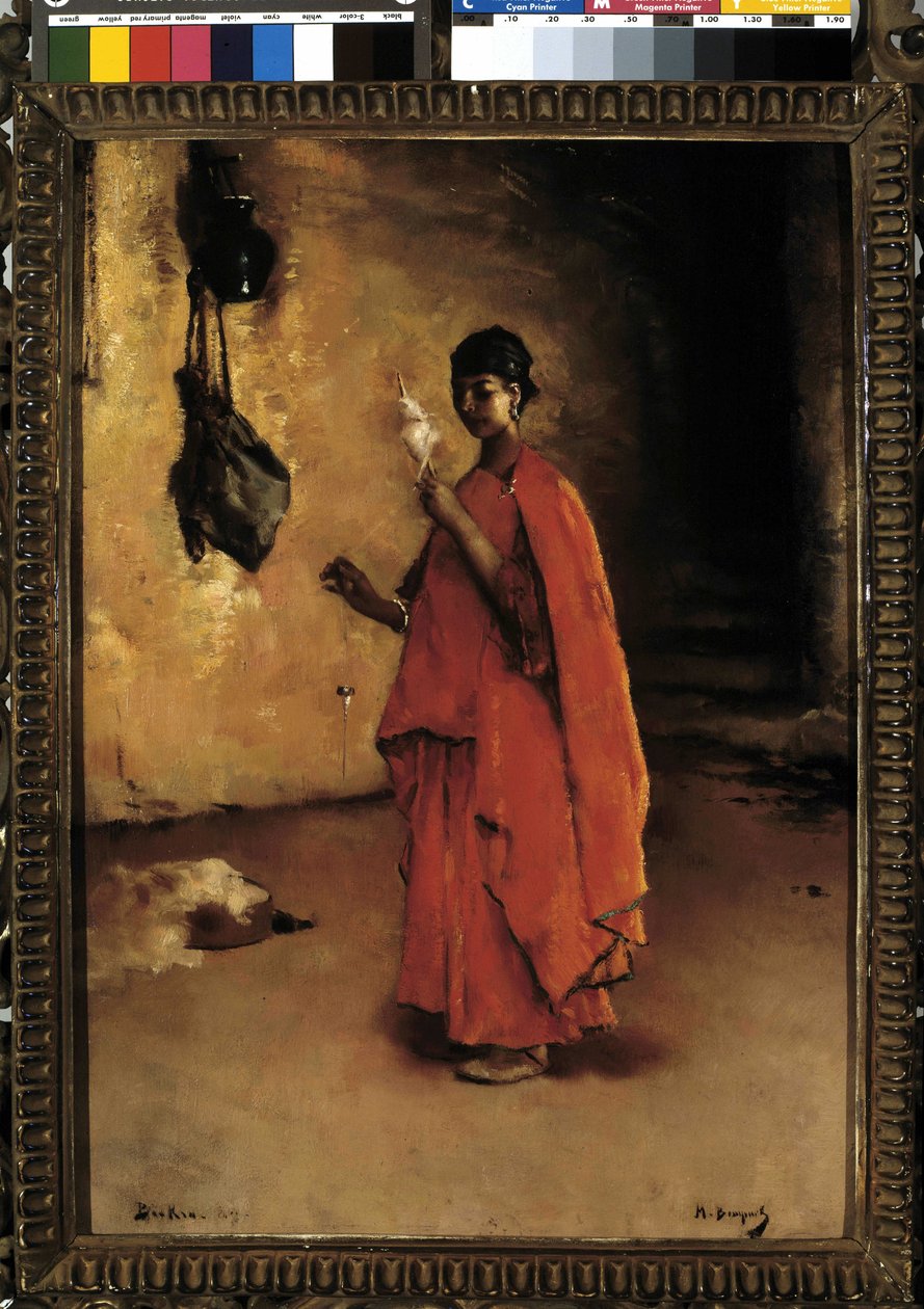 Spinneren (Biskra). Algeriet (olie på lærred) af Maurice Bompard