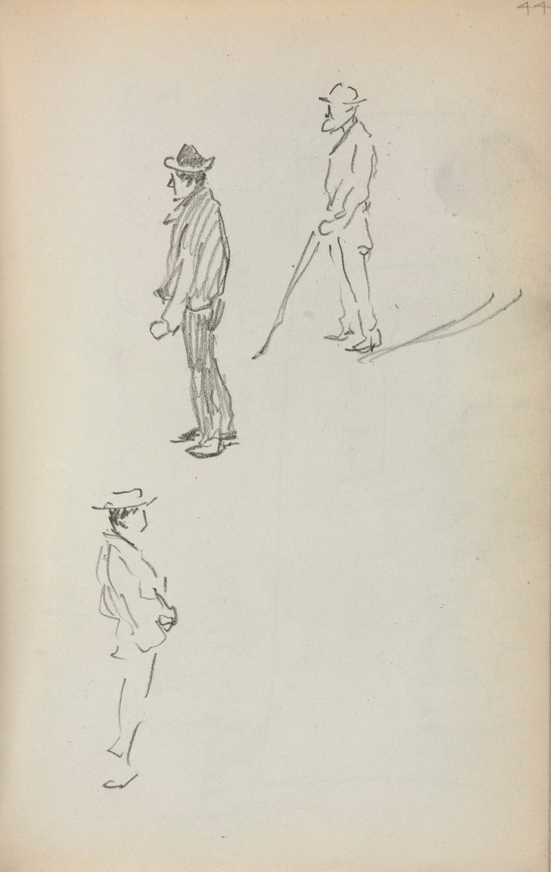 Italiensk skitsebog: Tre stående mænd (side 44) af Maurice Prendergast