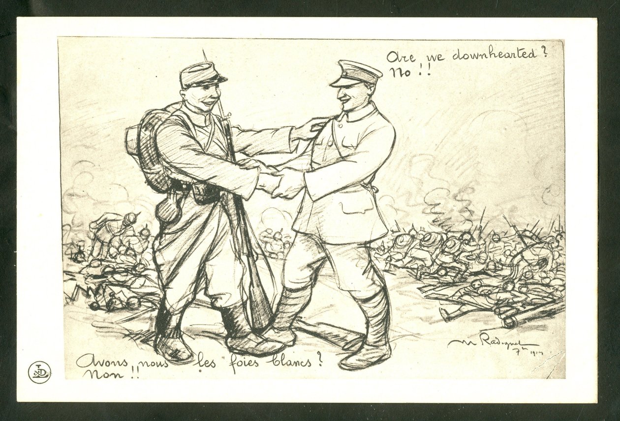 Postkort, satirisk i sort/hvid af Maurice Radiguet