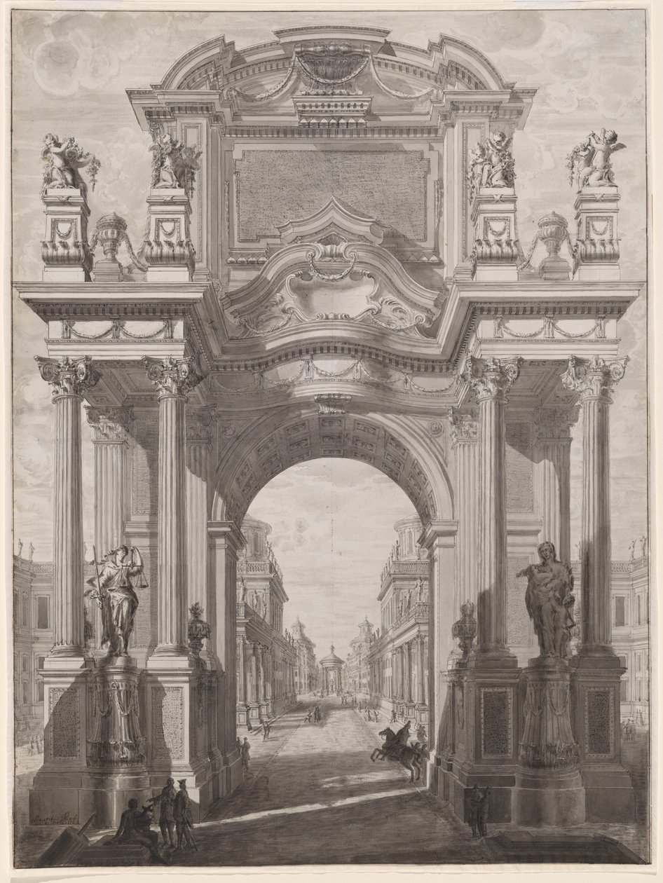 En arkitektonisk Capriccio med en triumfbue af Maurizio Pedetti