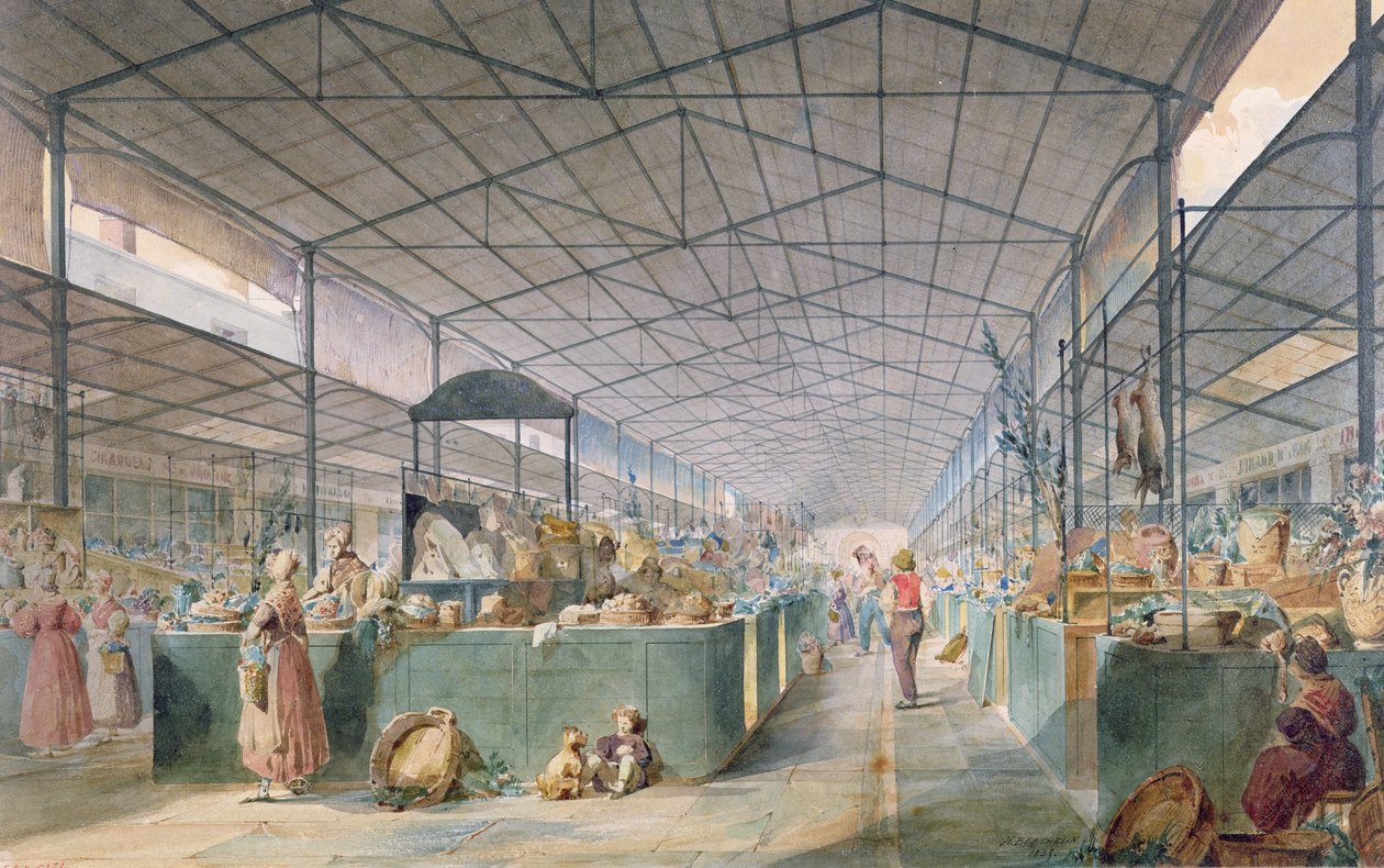 Udsigt over fjerkræmarkedet i La Vallee, 1834 af Max Berthelin