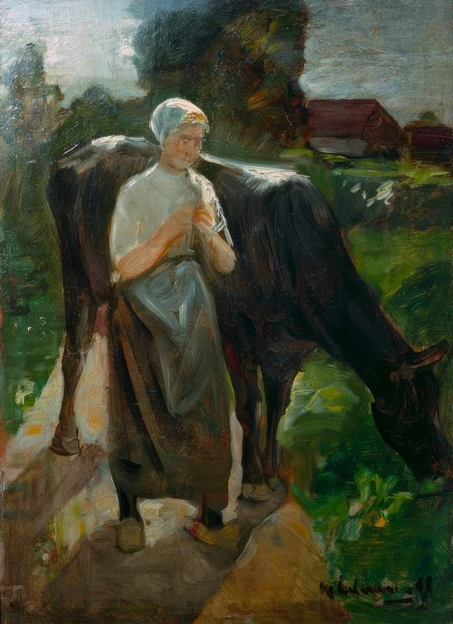 Pige med ko af Max Liebermann