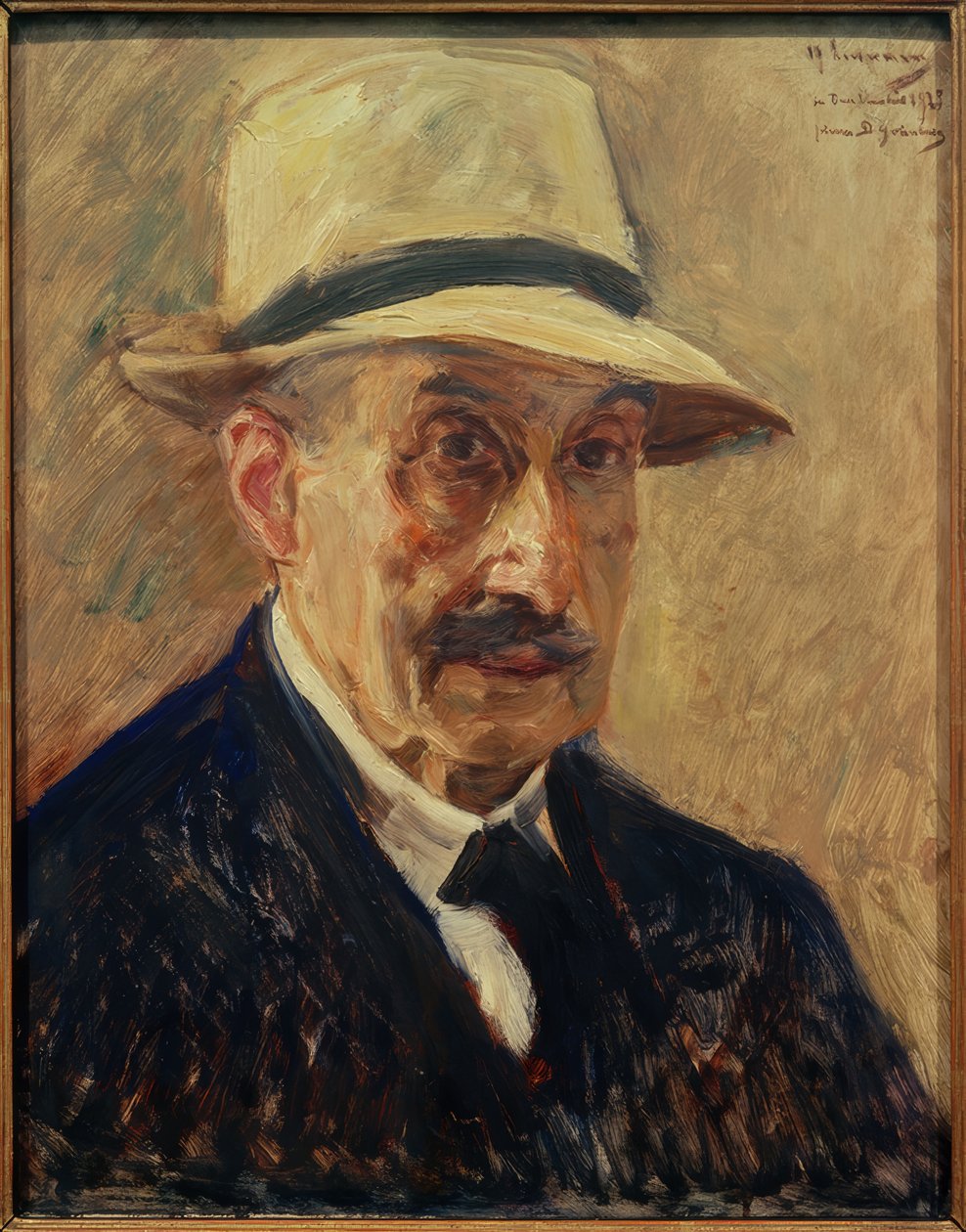 Selvportræt med stråhat af Max Liebermann