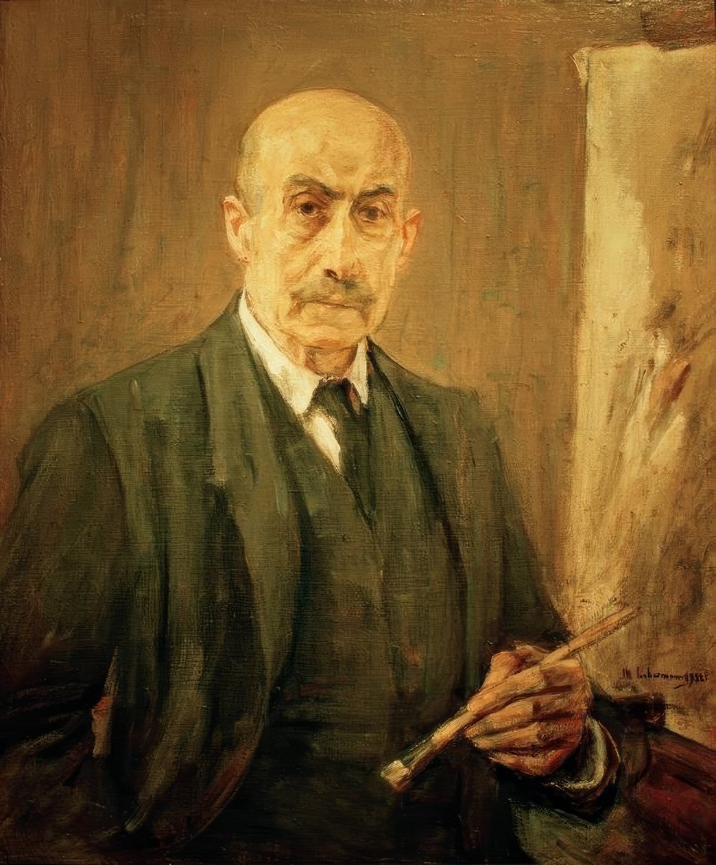 Selvportræt i jakkesæt ved siden af ​​staffeliet af Max Liebermann