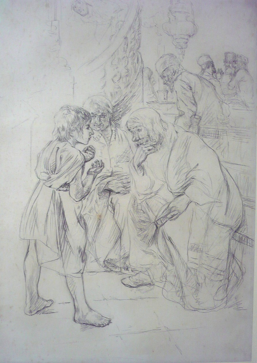 Skitse til den tolvårige Jesus i templet af Max Liebermann