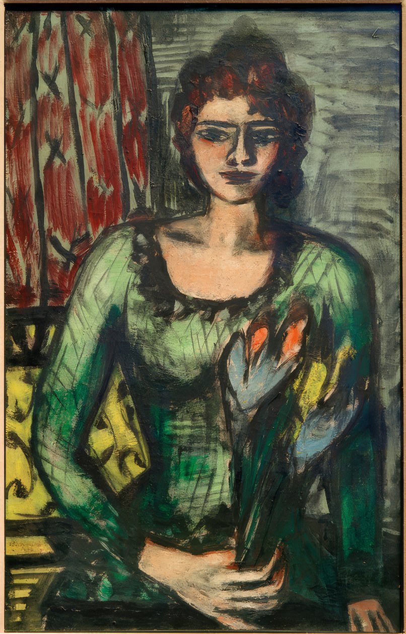 Portræt af Quappi i den grønne trøje af Max Beckmann