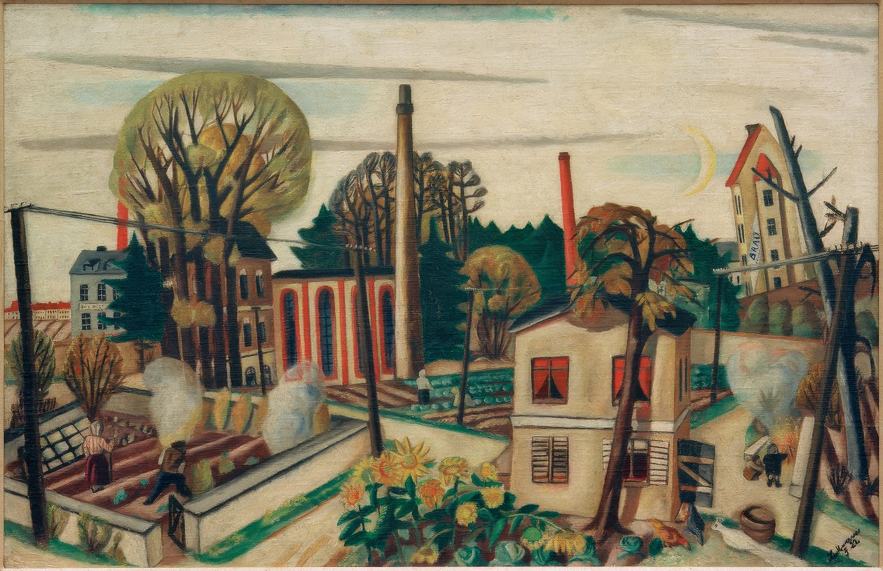 Landskab nær Frankfurt, med en fabrik af Max Beckmann