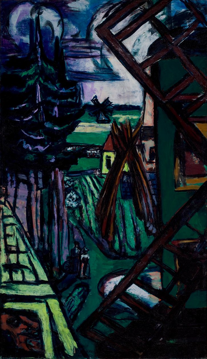 Stort Larenlandskab med Vindmølle af Max Beckmann