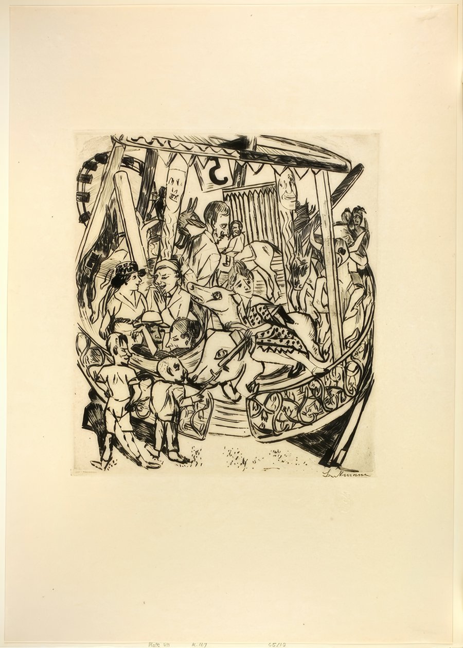 Merry-Go-Round, tallerken syv fra Jahrmarkt af Max Beckmann
