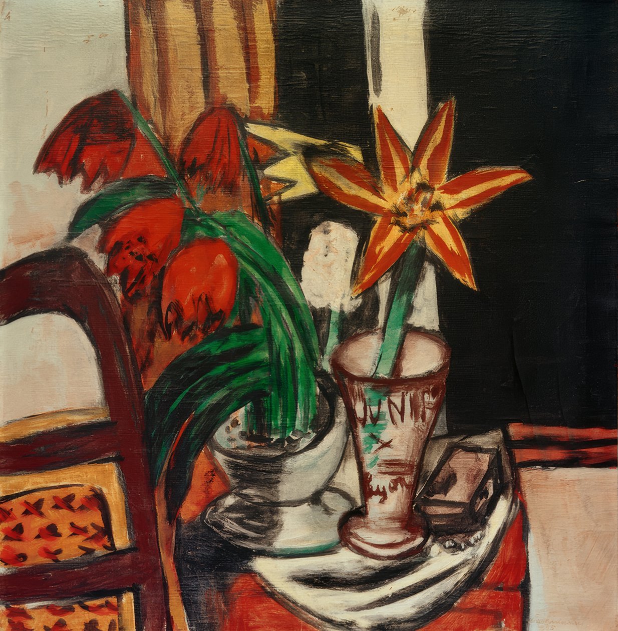 Rød tulipan og ildliljer af Max Beckmann