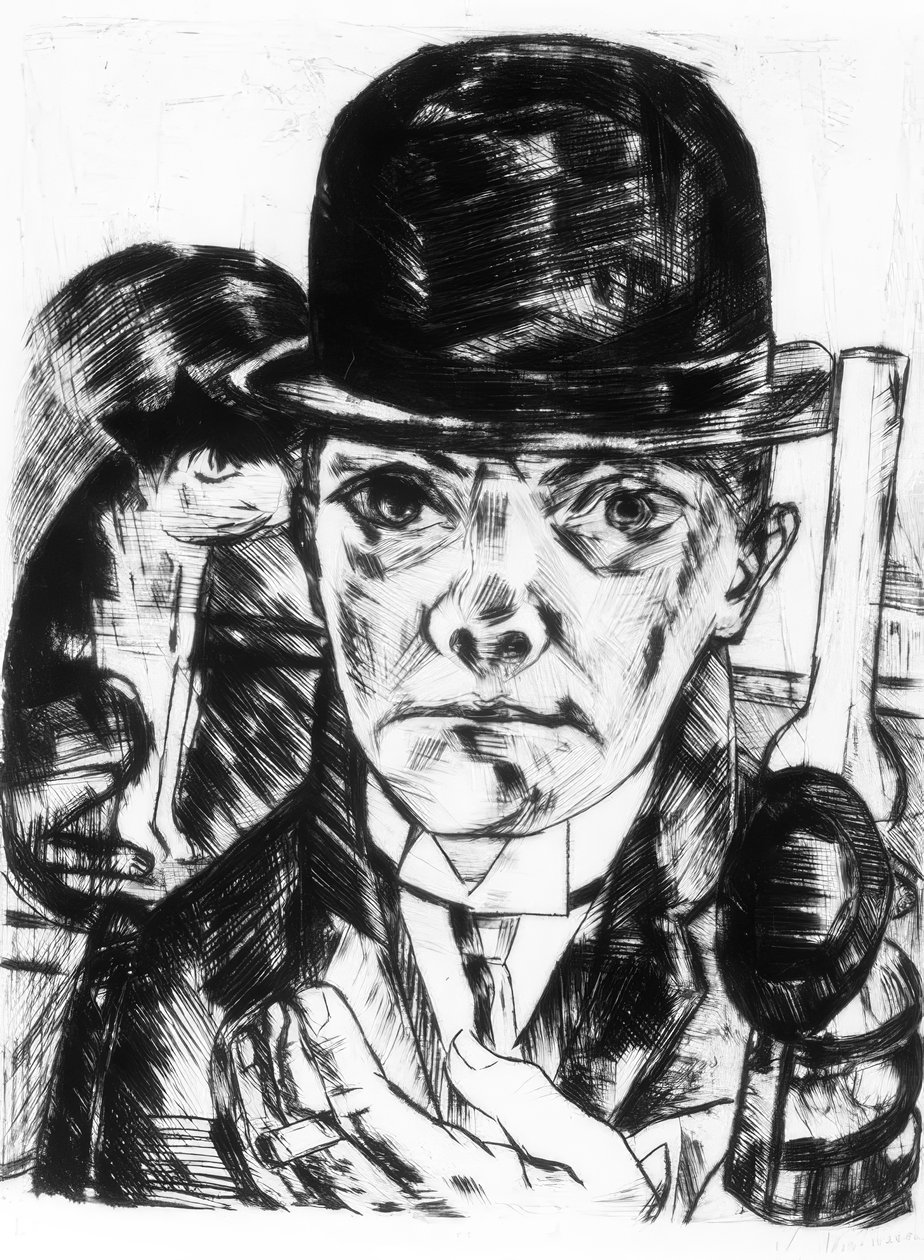 Selvportræt med stiv hat af Max Beckmann