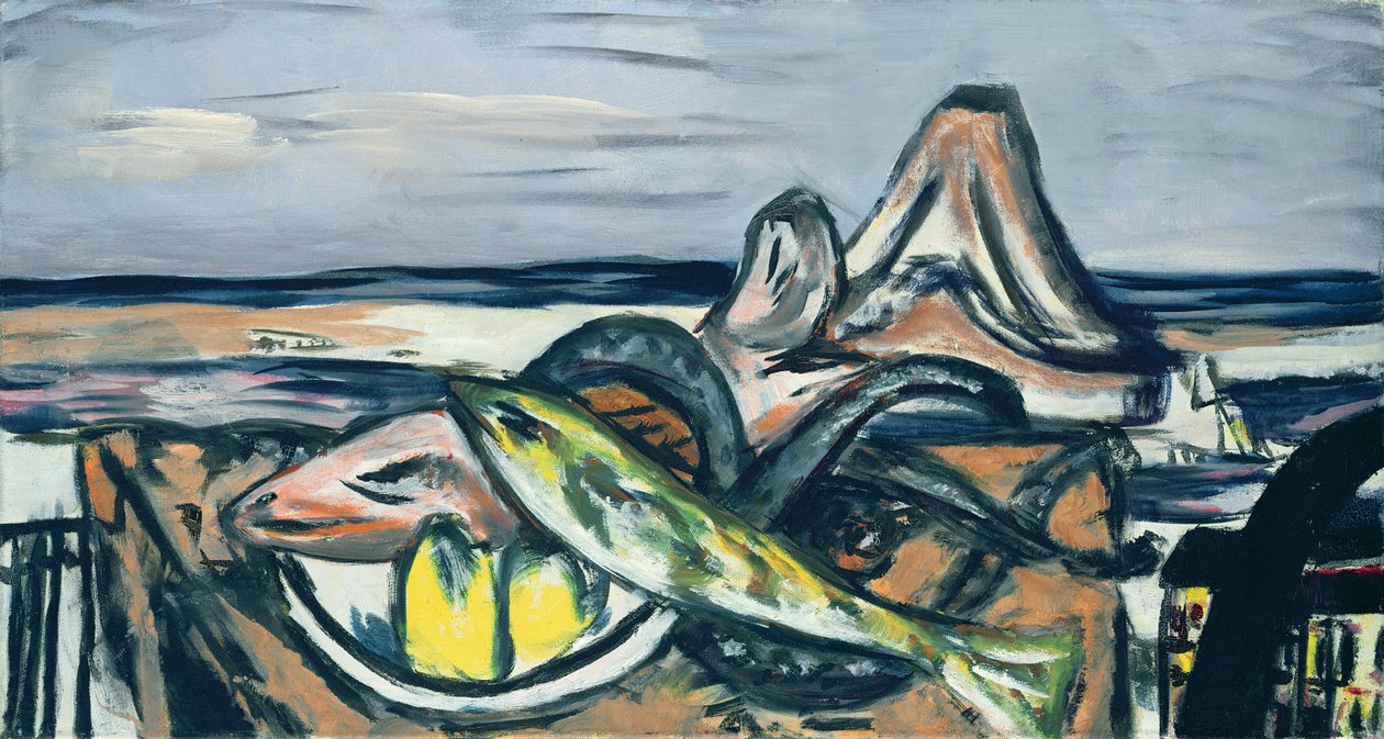 Stilleben med fisk af Max Beckmann