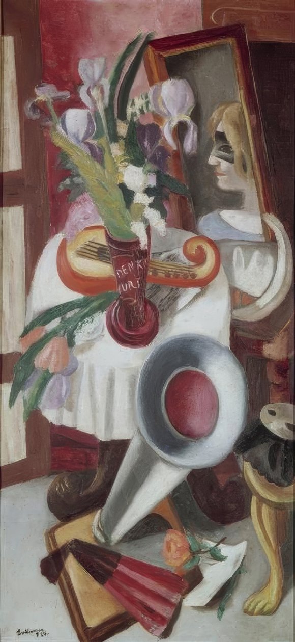 Stilleben med grammofon og iris af Max Beckmann