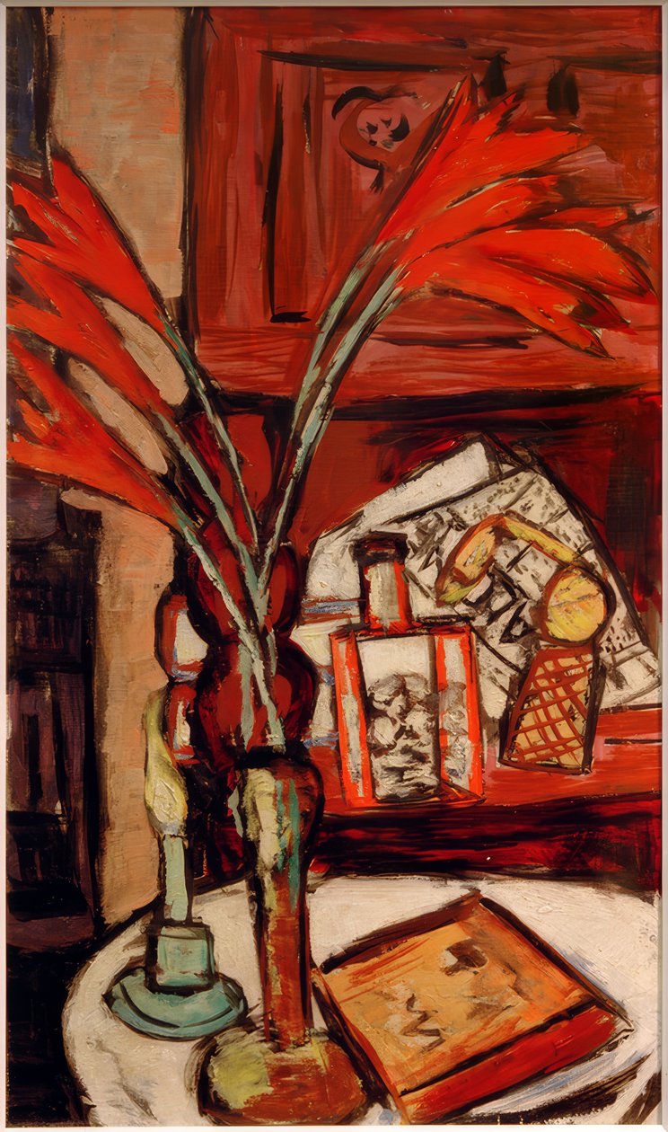 Stilleben med et grønt lys af Max Beckmann