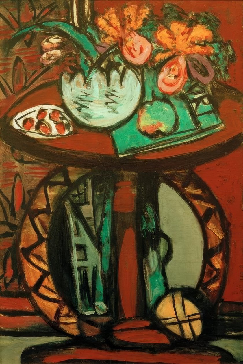 Stilleben med orange-lyserøde orkideer af Max Beckmann
