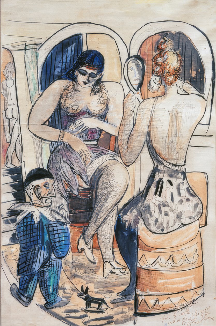 To dansere (pige med blå dværg) af Max Beckmann