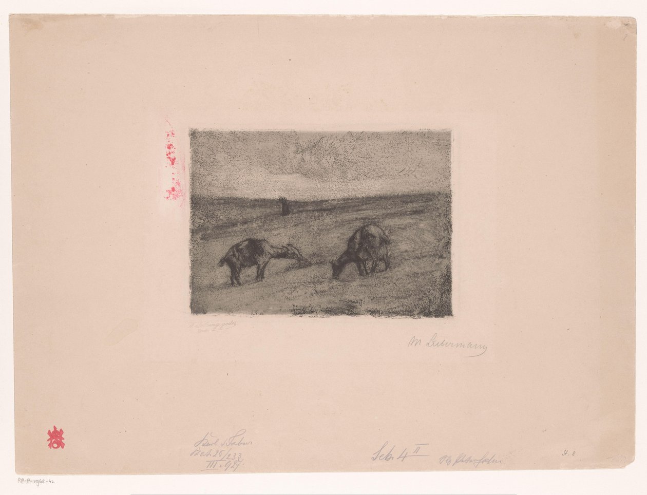 Landskab med græssende geder af Max Liebermann (signed by artist)