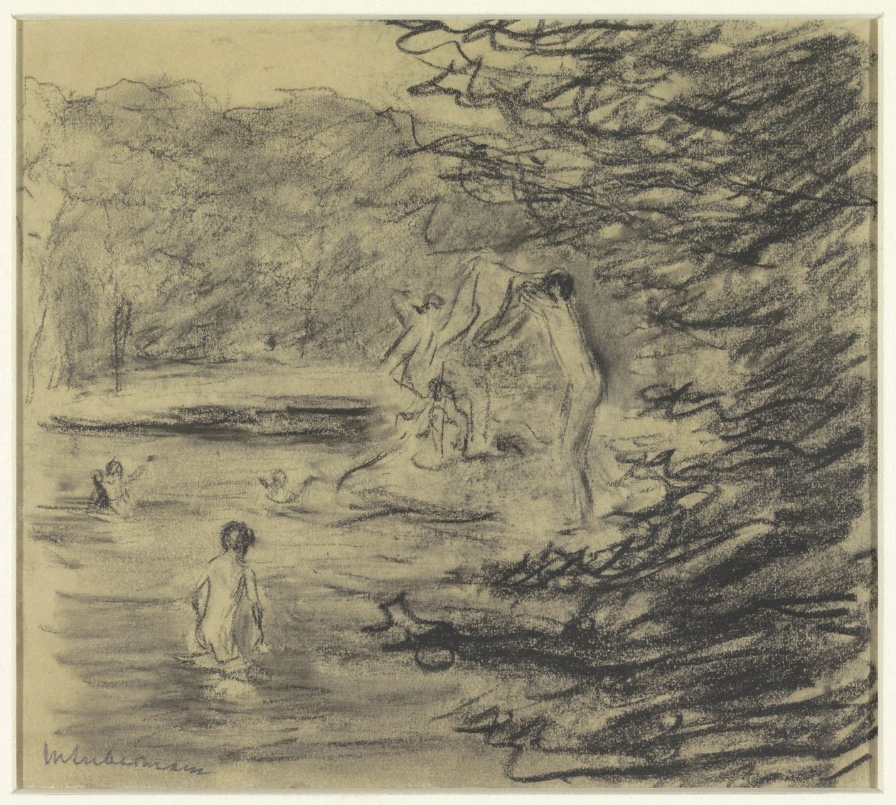 Badende drenge i skovdam af Max Liebermann