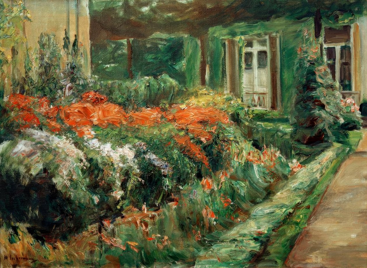 Blomsterbuske ved haveskuret mod øst af Max Liebermann