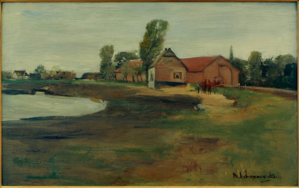Landsbygade i Militsch (landskab med dam) af Max Liebermann