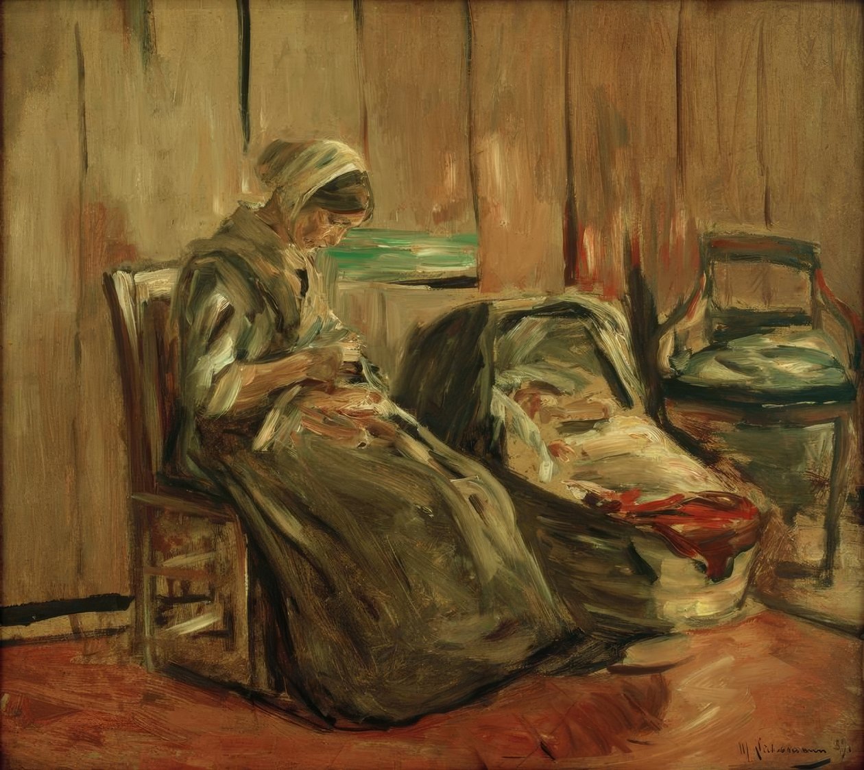 Interiør med en syende kvinde af Max Liebermann