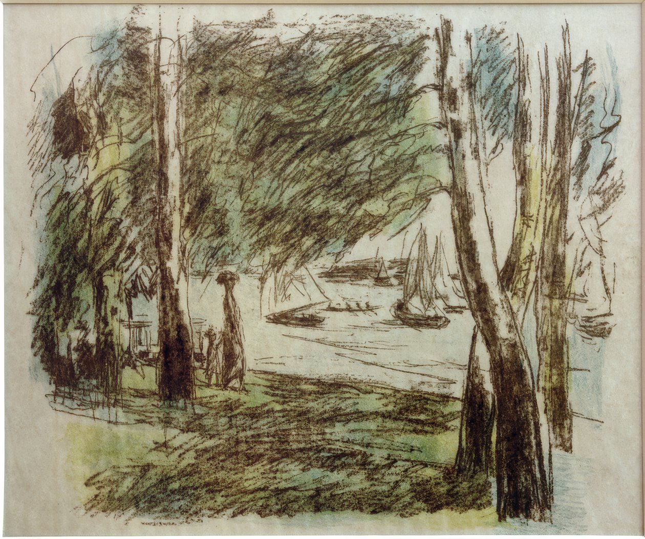 M.Liebermann, landskab ved Wannsee med sejlbåde af Max Liebermann