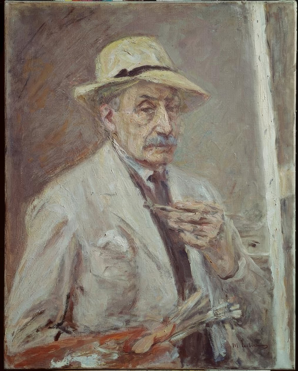 Selvportræt med frakke og hat af Max Liebermann