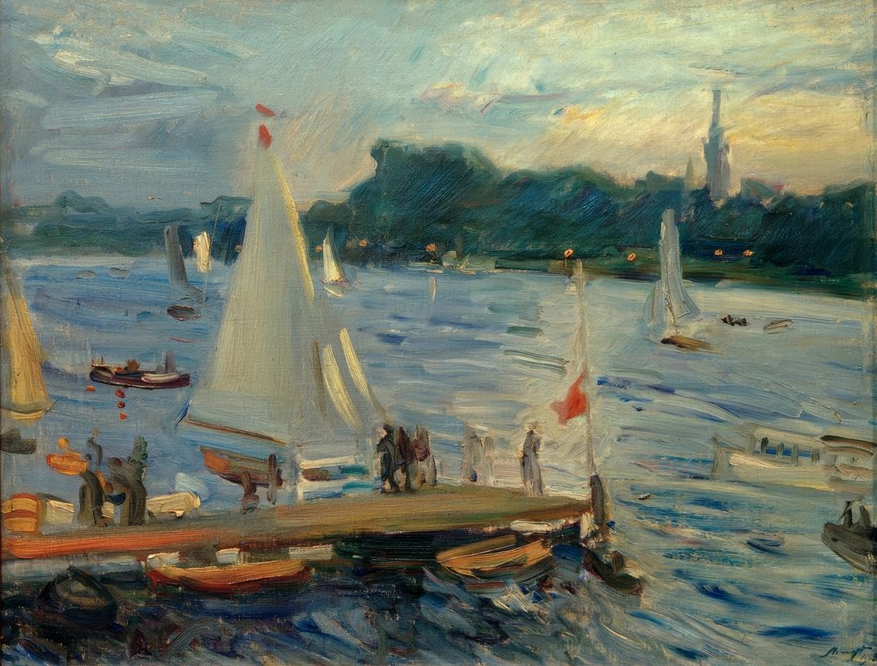 Sejlbåde på Alster om aftenen af Max Slevogt