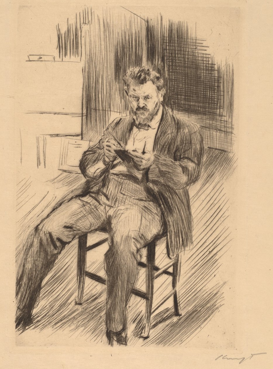 Selvportræt (skitser i sit atelier) af Max Slevogt