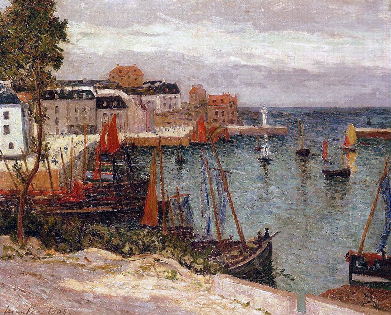 Havnen i Sauzon, Belle-Isle, Bretagne, 1905 af Maxime Emile Louis Maufra