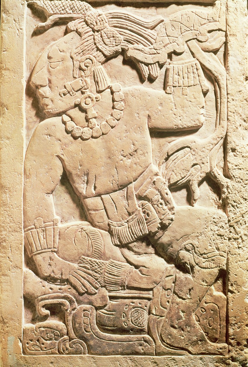 Bas relief af en kriger af Mayan