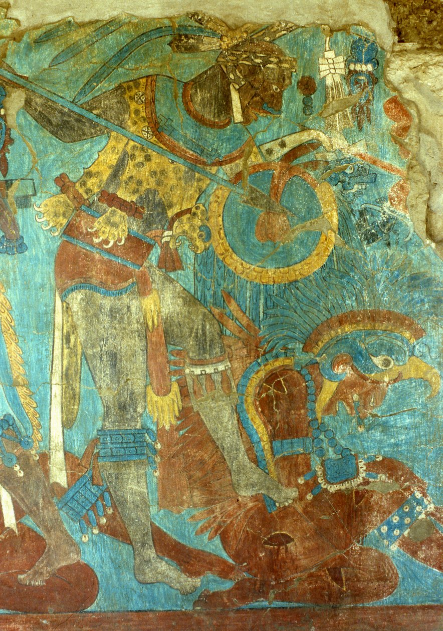 Slaget ved Cacaxtla, senklassisk periode (vægmaleri) af Mayan
