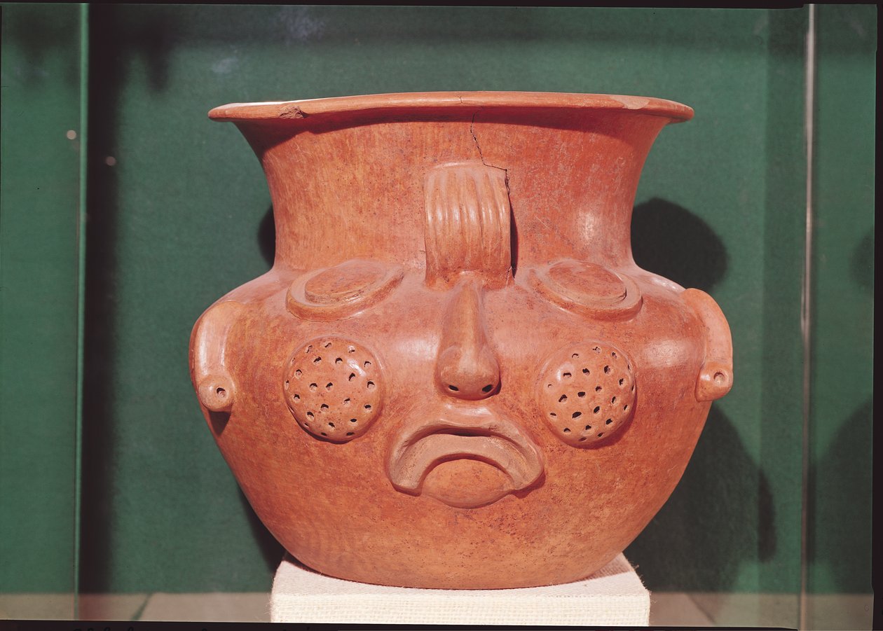 Kugleformet vase med ansigt, fra Kalminaljuy, Guatemala, præ-klassisk periode, 1000-250 f.Kr. (terracotta) af Mayan