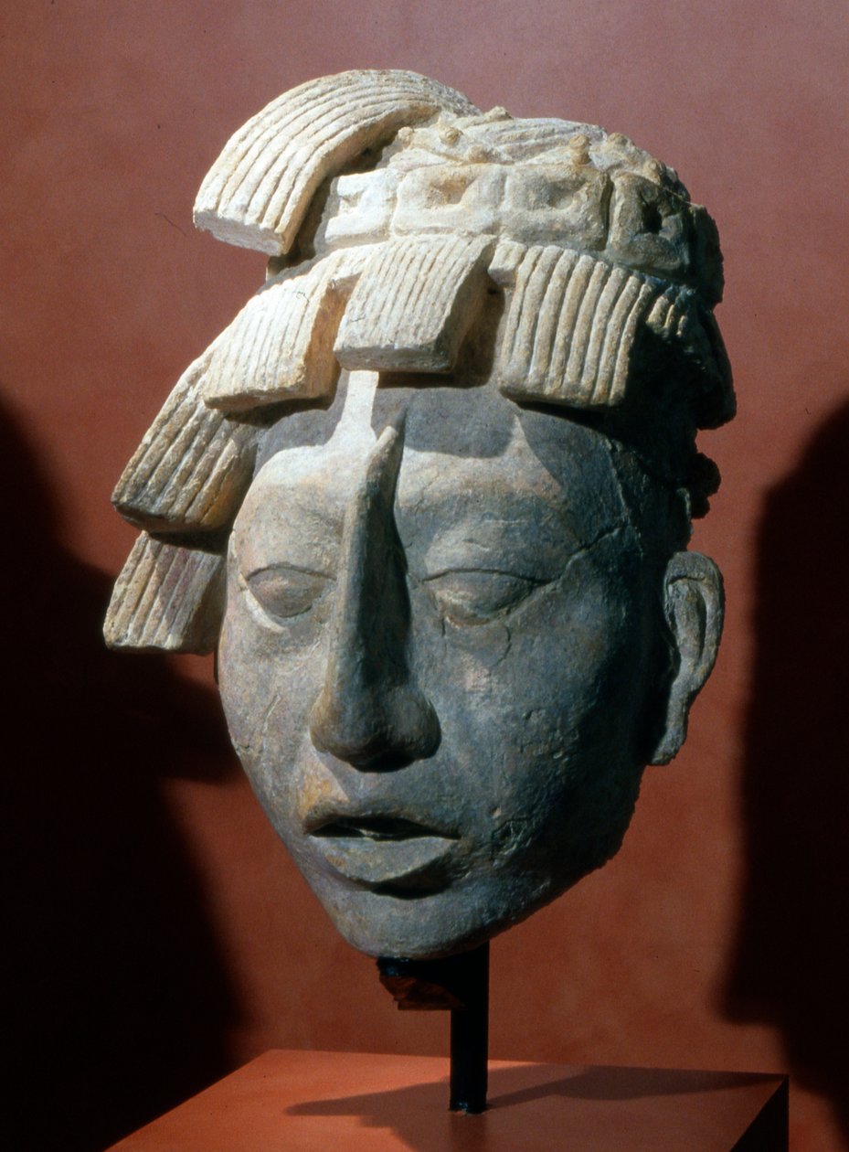 Portræthoved af Pacal, kongen af Palenque fra Inskriptionstemplet (stuk) af Mayan