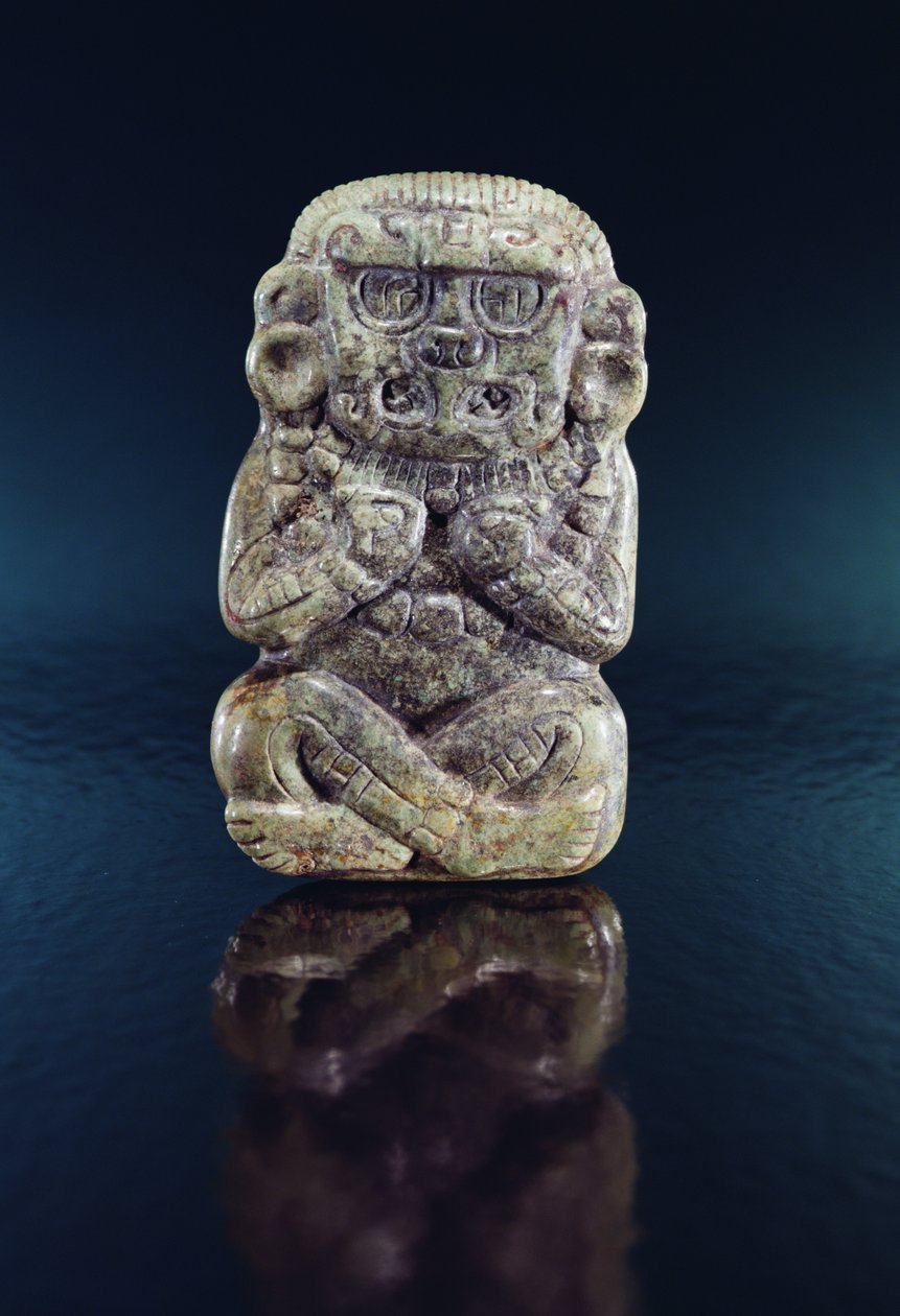 Guddomsfigur, Honduras (jade og cinnober) af Mayan