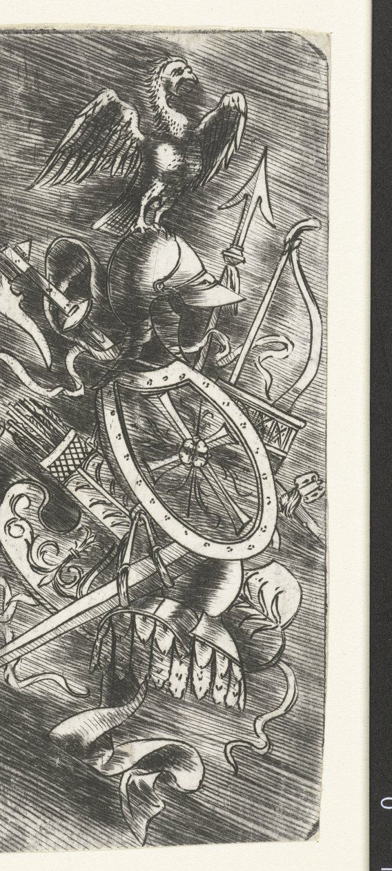 Ørn på toppen af ​​våbentrofæer inklusive forskellige våben af Meester van 1515