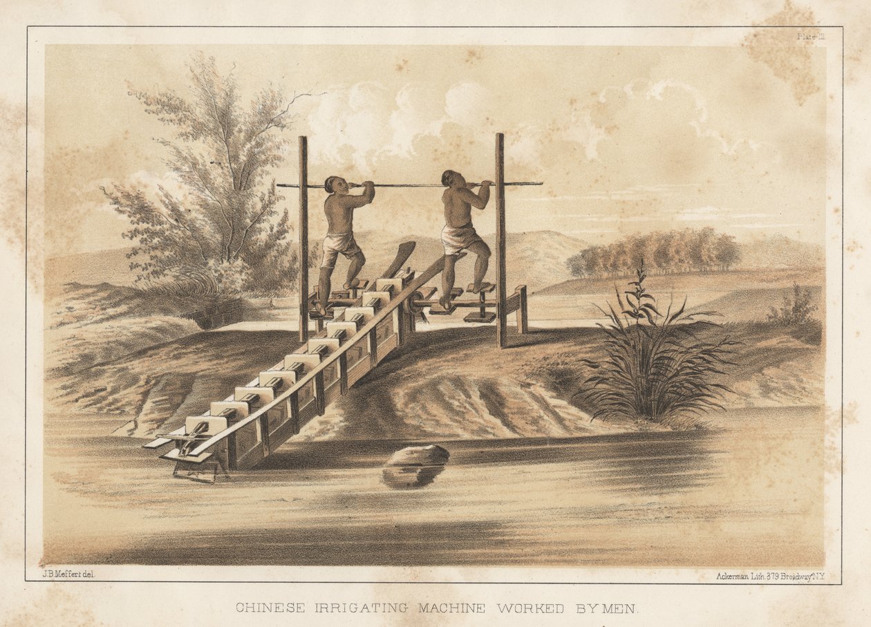 Kinesisk kunstvandingsmaskine udført af mænd, 1855 af Meffert