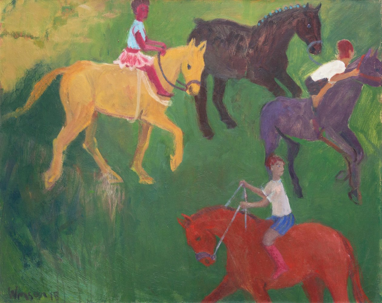 Four Horses, 2018 (olie på lærred) af Megan Williamson