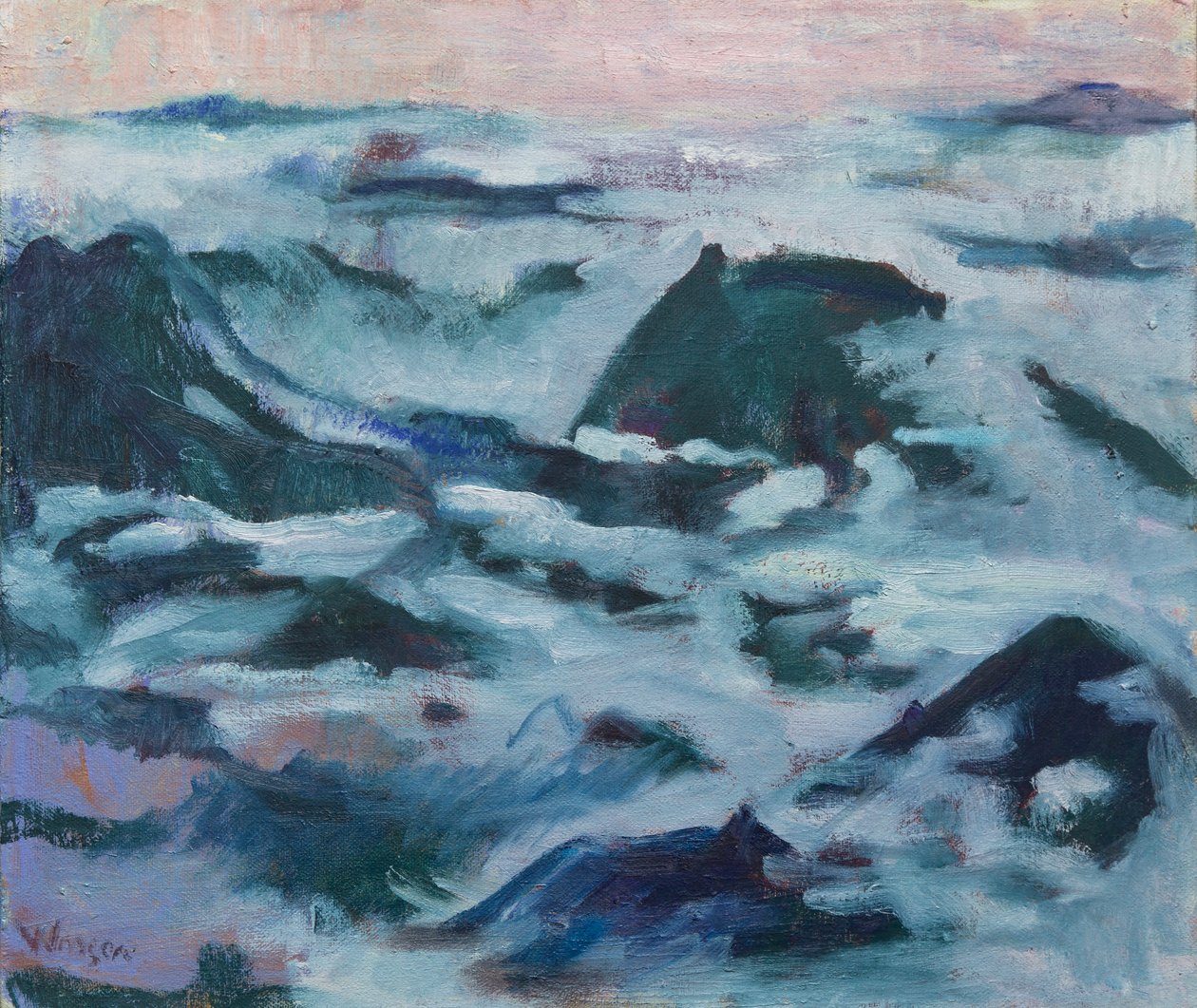 Twelve misty mountains, 2016 (olie på lærred) af Megan Williamson