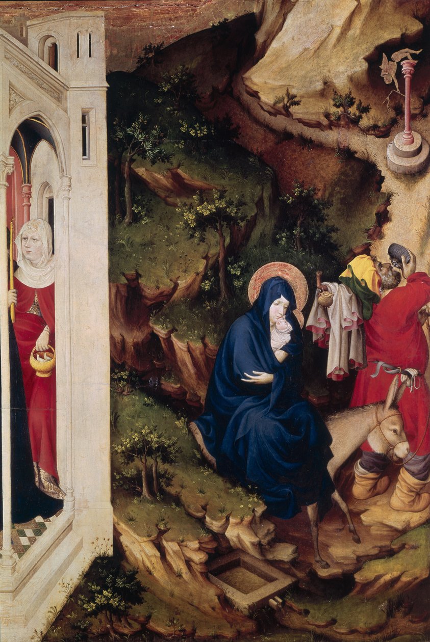 Altertavle af Chartreuse de Champmol, højre side med en fremstilling af Flugten til Egypten, ca. 1393-99 (tempera på panel) (detalje af 205437) af Melchior Broederlam