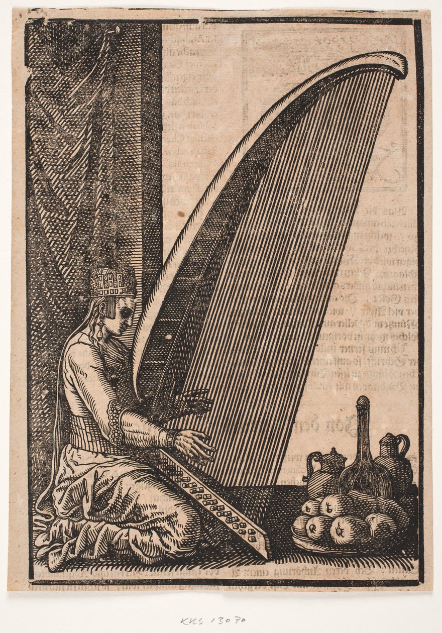 Kvindelig harpespiller af Melchior Lorck