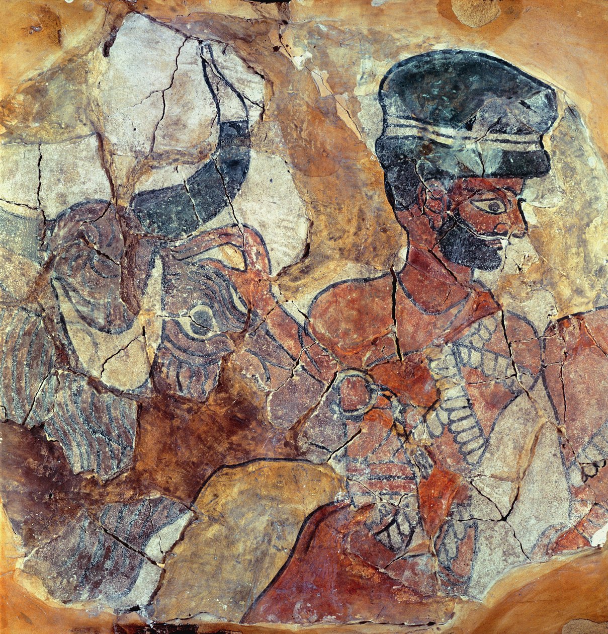 En præst, der leder en tyr for at ofre, fra paladset Zimri-Lim, Mari, Mellem Eufrat (vægmaleri) af Mesopotamian