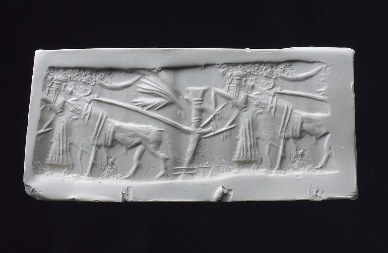 Cylinderforseglingsimpression, akkadisk (skal) af Mesopotamian